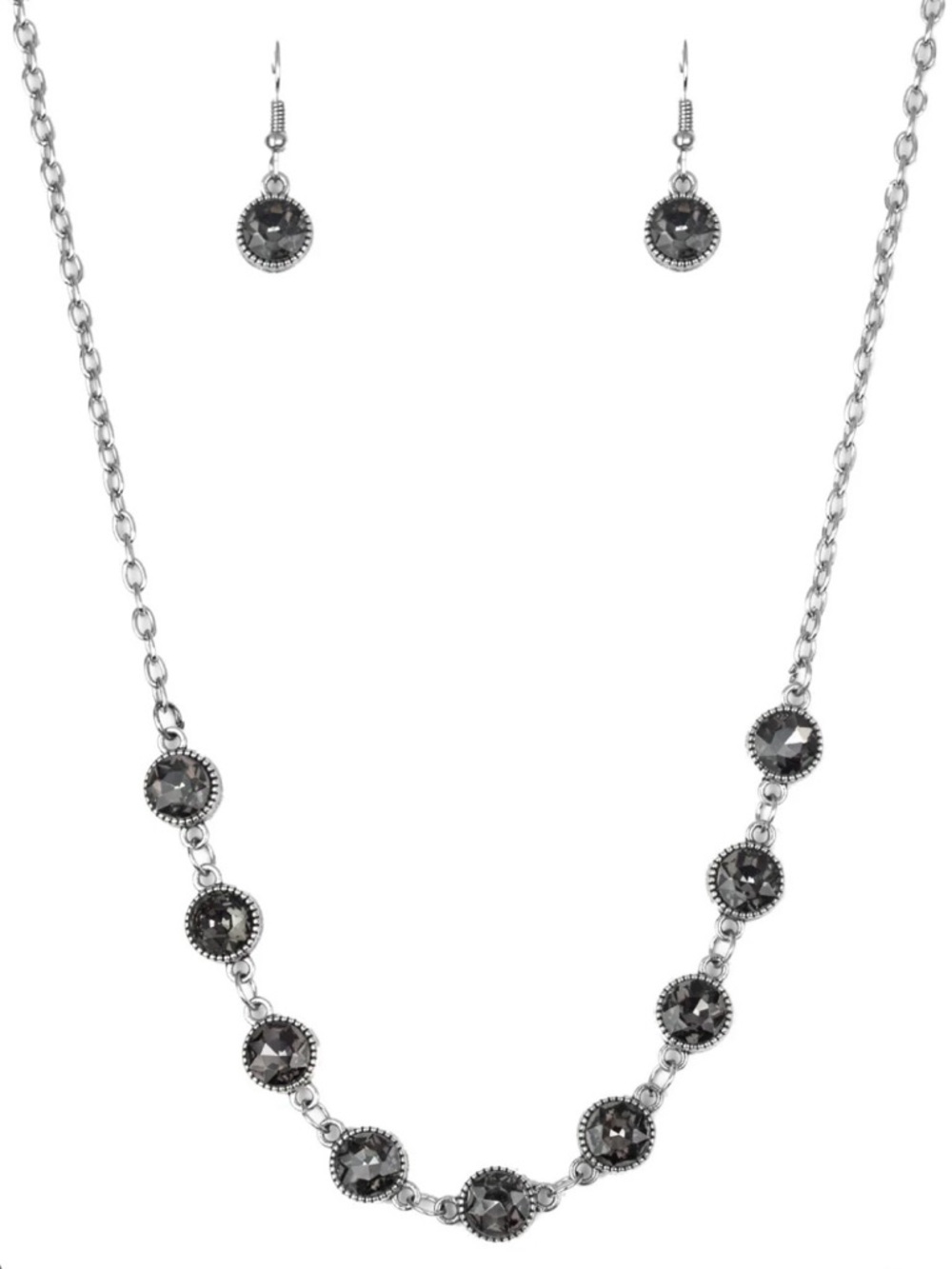 Silver-Tone Black Crystal Necklace & Earrings Set